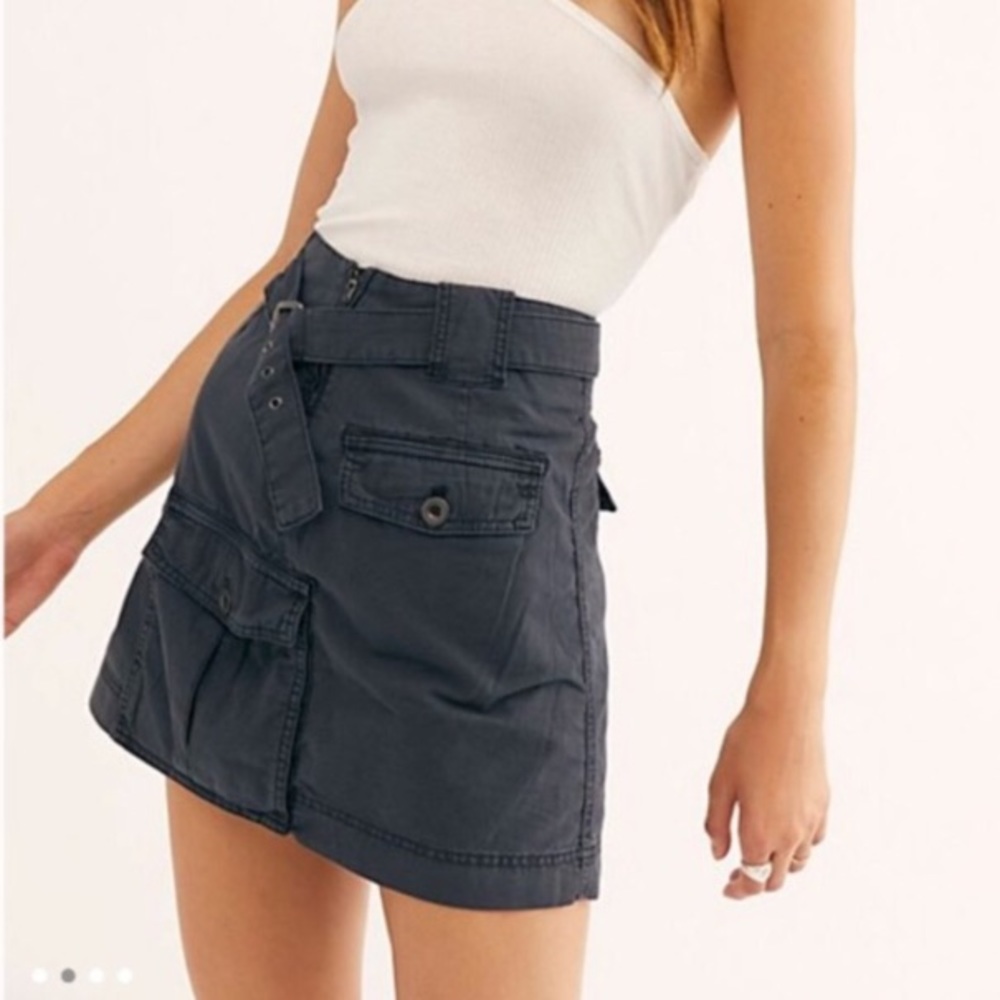Free People Erika Utility Mini Skirt Washed Black